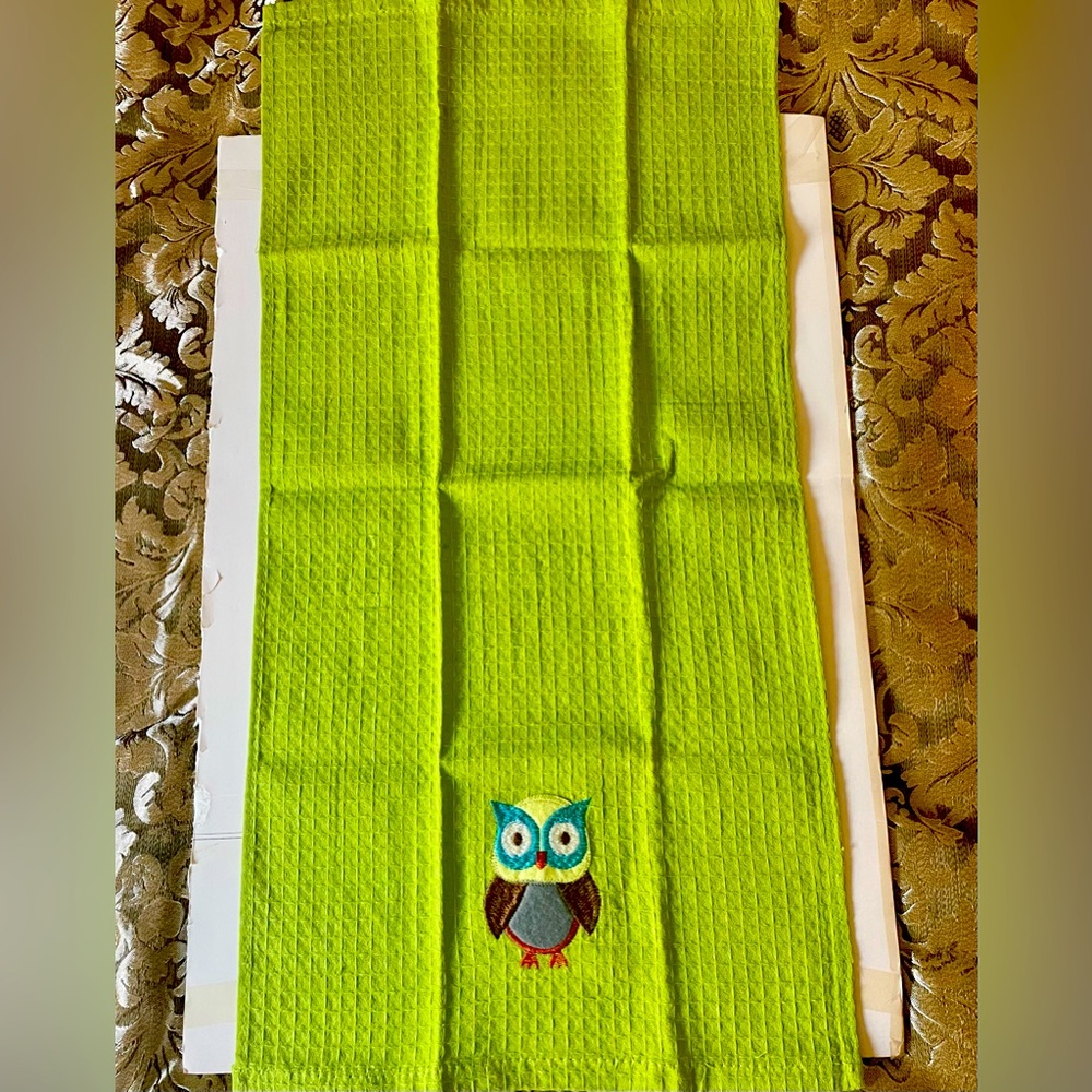Kitchen Rug and towel set with Cute Owl Images, Color: ultra Green - Picture 4 of 5